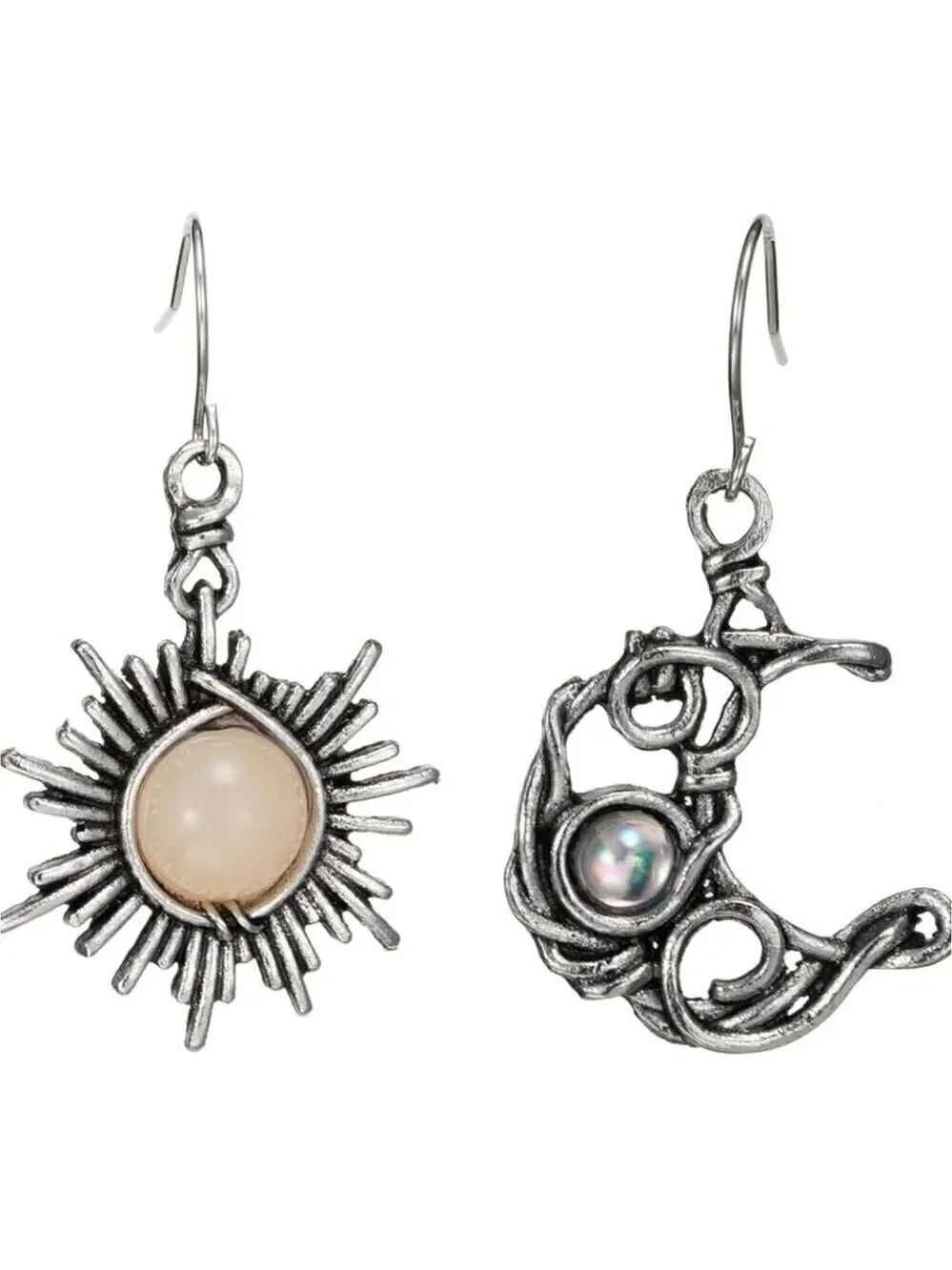Elegant Vintage Style Sun and Moon Earrings Symbolic Harmony Boho Chic Handmade